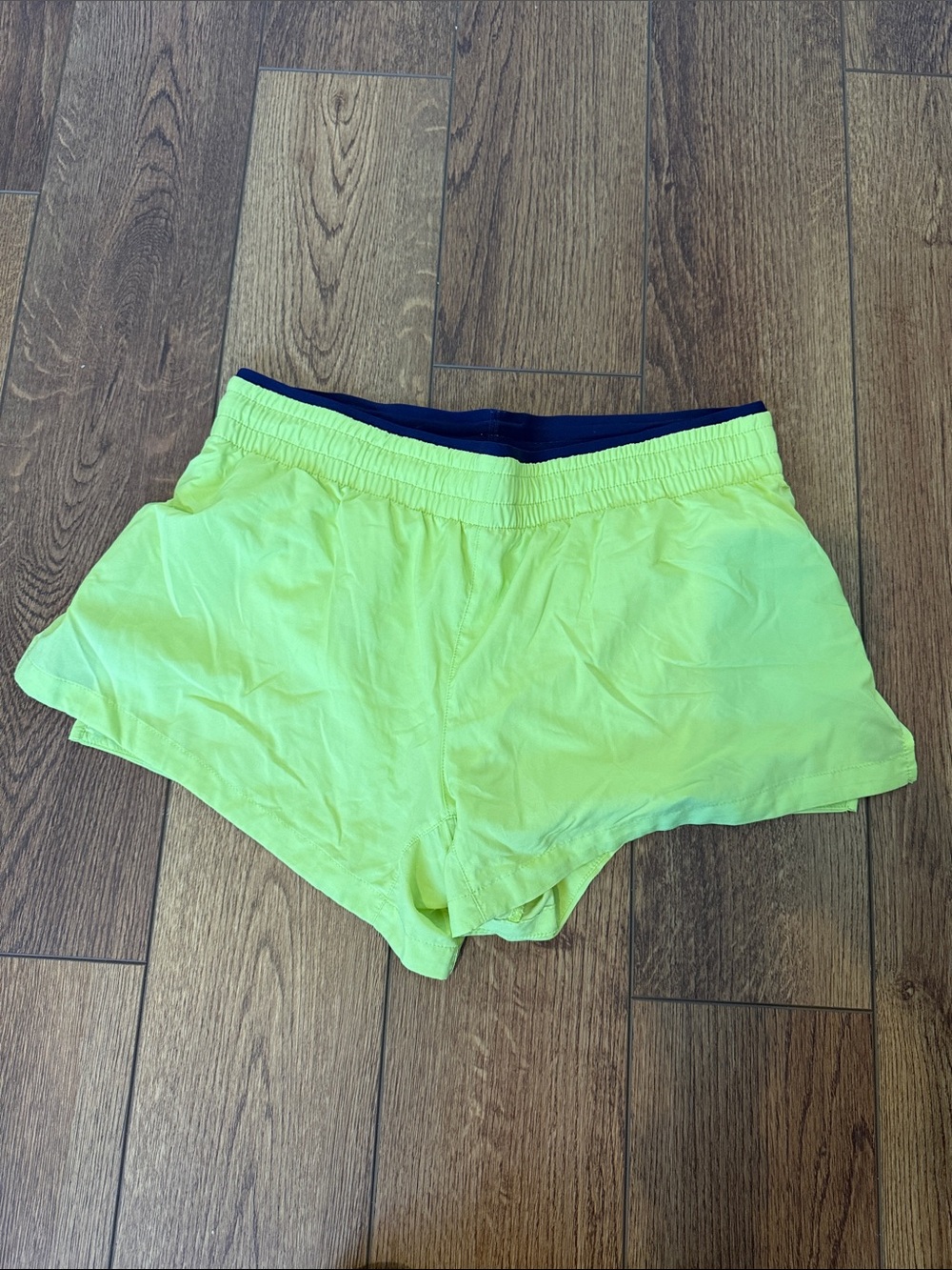 Fabletics Neon Yellow Athletic Shorts with Navy Waistband